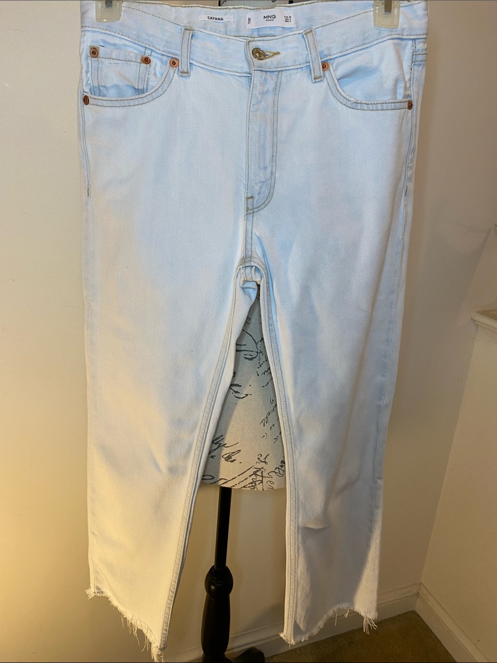 MNG Denim Light Wash Frayed Hem Jeans - straight leg size 6